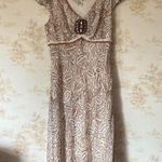 Vintage 90s y2k brown white leaf print bead embellished silk ruffle midi dress 8 Photo 0
