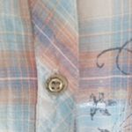 Vanity M Blue Tan Plaid Embellished Top Size M Photo 4