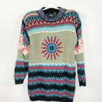 Vintage Pasta Ramie Cotton Aztec Knit Sweater Multicolor Size Medium FLAW Photo 0