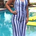 Japna Blue And White Striped Jumpsuit Photo 0