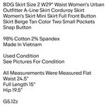 BDG Skirt Size 2 W29" Waist Women's Urban Outfitter A-Line Skirt Corduroy Skirt Photo 1