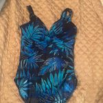 MiracleSuit  Tropical Blue Gold Foil Palms Print Design One Piece Swimsuit Sz 14 Photo 4