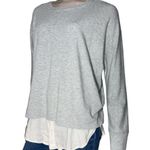 Vince  Women’s S Heather Grey Long Sleeve Twofer White Button Down Layered Top Photo 4