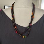 Ethnic Wood Bead Long Double Strand Necklace Yellow Green Red Vacation Brown Photo 2