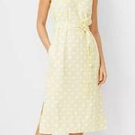 Ann Taylor Yellow White Rattan Print Tie Waist Sheath Dress Size 14 Petite Photo 0
