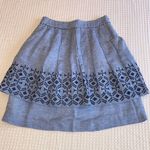 Anthropologie  ODILLE Size 4 Blue Embroidered Pleated Knee Length Skirt Photo 1