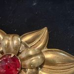 Vintage America Gold and Red Rhinestone Floral Brooch Large Statement Brooch Photo 8