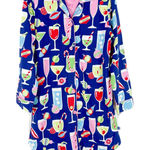 Nick & Nora  Christmas Cocktails Flannel Sleep Shirt Size Medium M EUC Photo 0