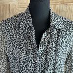Vtg Vision Apparel Blouse Sz PM Black Leopard Print Ruffles Photo 1
