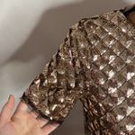 Bar III Gold Sequined embellished textured Diamond pattern lace trimmed top XS Photo 8