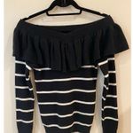 Chaser Ruffle Striped Ribbed Off the Shoulder Sweater Black/White Size Medium Photo 2