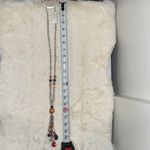 kim rogers Long Station & Tassel Necklace Silver Tone w Orange & Blue Beads Photo 10