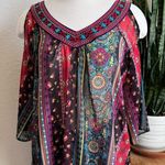 Vintage Boho Cold Shoulder Top XL Paisley Festival Sheer Black Photo 0