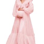Tulle Ruffles Maternity Dress for Photoshoot Puffy Long Sleeve V Neck Baby Showe Pink Size L Photo 0