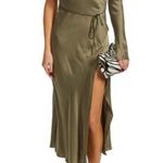 Bec & Bridge  Classic Silk Asym Midi Dress Green One Shoulder Size 6 Photo 11