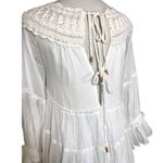Free People  Crochet Boat Neck Long Sleeve Tiered Flowy Boho Dress White Small Photo 5
