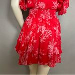 Gilner Farrar Dress Finley Flower Print Red Mini Ruffles Crinkly Fabric Medium Photo 9