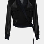 Max Mara  Black Crepe Front Tie Detail Crop Moto Jacket Photo 0