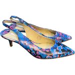 Boden Blue Floral Leather Slingback Kitten Heel Photo 2