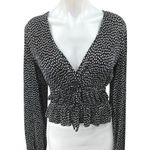 ZARA  Women's Black Polka Dot Pleated V-neck Long Sleeve Peplum Crop Blouse Top M Photo 0