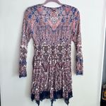 V Cristina Floral Boho Cottagecore Peasant Handkerchief Hem Mini Dres Size S Blue Photo 5