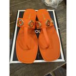 Larroude Women's Orange Gold Milan‎ Grommet Thong Sandals Size 10/11 $140 MSRP Photo 1