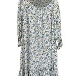 ZARA  Ivory Floral Linen Smocked Long Sleeve Cottage Prairie Maxi Dress Size S Photo 1