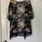 No Boundaries  Boho Black Pink Rise Floral Pattern Fringe Kimono Sz Large Photo 1