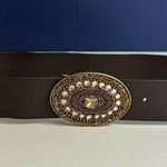 Chico's Chico’s Embellished Oval Buckle Brown Leather Belt Size M Photo 1