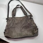 Fossil  Grey Pebbled Leather Tote Bag Top Zip Satchel L Four Corner Pockets Charm Photo 0
