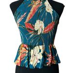 Patrons of Peace Cinched Teal Floral Halter Top - Small Photo 0