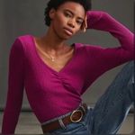 Anthropologie  T.la Cinched V-Neck Ribbed Top Pink Rose Size Medium NWT Photo 1