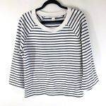 Caslon  Sweatshirt Crew Neck 3/4 Sleeve Fleece Lined Striped Navy Blue White XS Photo 0