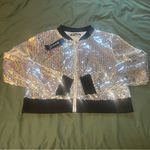 Allegra K NWT  Metallic Bomber Jacket Womens‎ Large Sequins Festival Full Zip NEW Photo 2