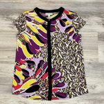 Dana Buchman Multi-Color Abstract Print Short Sleeve Hidden Button Up Blouse M Photo 3