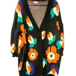 Sugar + Lips Medium Black Multi Color Flower Knit Button Front Long Cardigan Photo 0