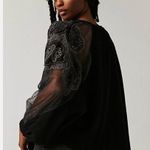 Free People NEW  Toni Blouse  Black Mesh  Lace Trim  Oversized Photo 3