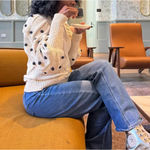 Marie Oliver White Balloon Sleeve Sweater XL Cottage Cotton Bobble Designer $258 Photo 6