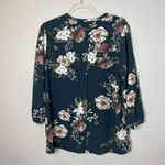 C & E Navy Slate Floral Textured Structured Blouse Size L Photo 7