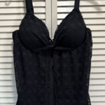 Tankini Swim Top Crochet Black Solid Size XL Molded Cups Lined Wide Adj Straps Black Photo 0