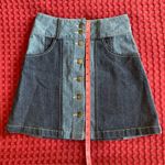 Bik Bok Women’s Denim Skirt XS Button Front High Waist Two-Tone Blue Cotton Retro Photo 6