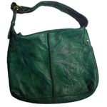 Lucky Brand Jade Green Heavy Leather Top Zip Slouchy Hobo Boho Shoulder Bag Photo 0