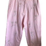 Saint Tropez West Women 16 Pink Linen Crop Pants Palm Tree Print Beachy Coastal Photo 0
