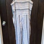 Beach Lunch Lounge Jumpsuit Women’s Small blue Striped Linen Blend Wide Leg Photo 2