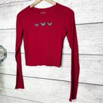 Hollister  Long Sleeve Baby Tee Red with Embroidered Butterflies Size Small Photo 1