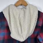 American Eagle Women L Vintage Boyfriend Sherpa Lined Hood Plaid Shirt Relaxed Photo 5