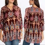 Johnny Was Geo velvet Burnout Mali Tunic Top Shirt Burgundy Tribal floral medium Photo 1