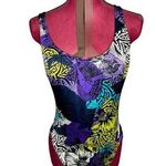 Jantzen one piece swimsuit floral high cut blue green purple Photo 0