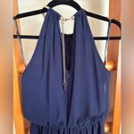 Vince Camuto Navy Blouson Halter Gold Choker Jumpsuit 4 Photo 7