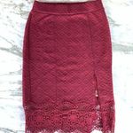 Free People Storyteller Crochet Lace Trim Quilted Pencil Skirt Burgundy Size XS Photo 0